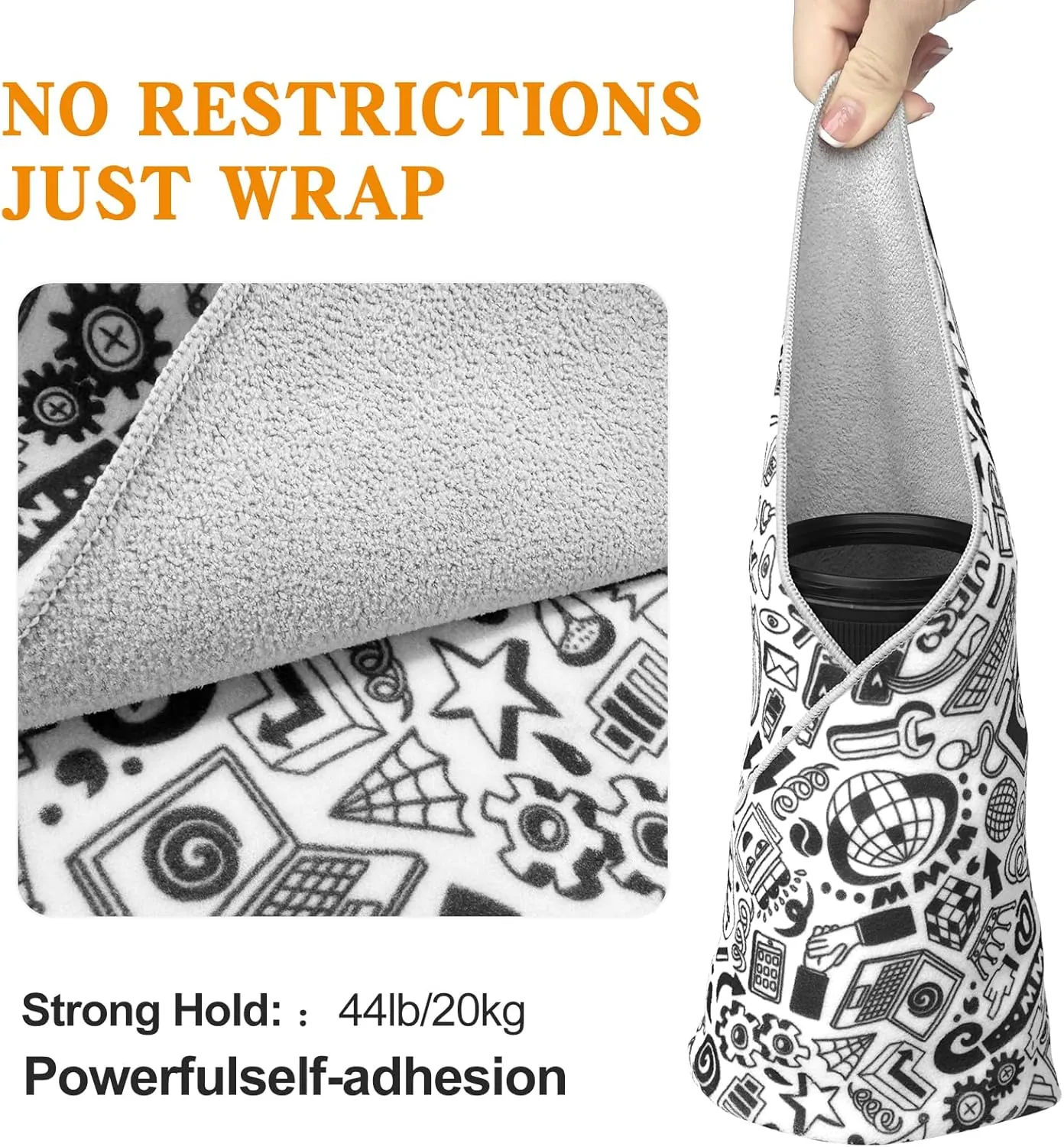 15 in Camera Wrap with Pouch,Lens Protective Wrap,Anti-scratch Anti-dust, Flexible Wrapper Camera Travel Accessories for DSLR Mirrorless Camera Lens(Graffiti), 11.8, Black-White
