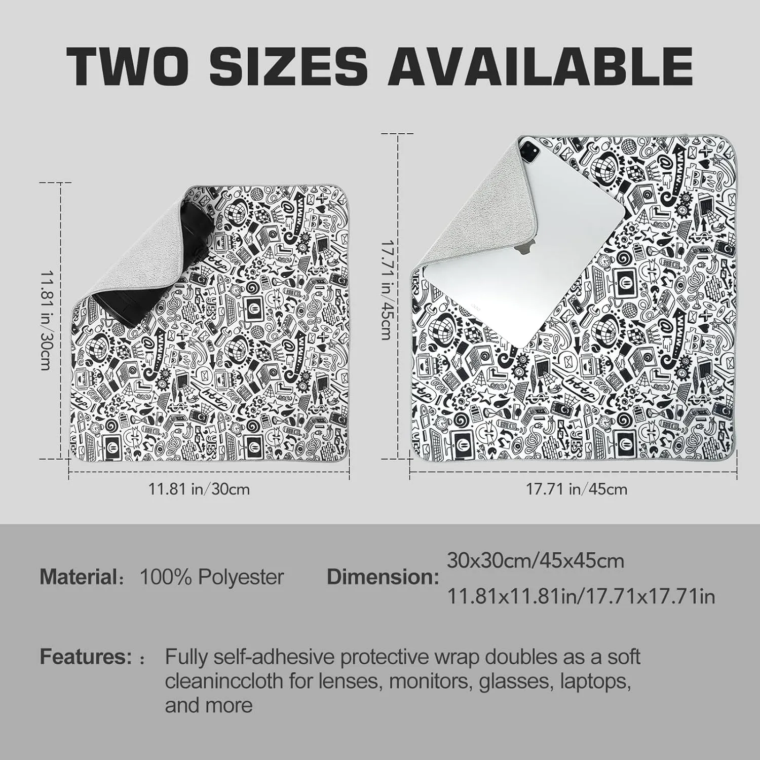 15 in Camera Wrap with Pouch,Lens Protective Wrap,Anti-scratch Anti-dust, Flexible Wrapper Camera Travel Accessories for DSLR Mirrorless Camera Lens(Graffiti), 11.8, Black-White