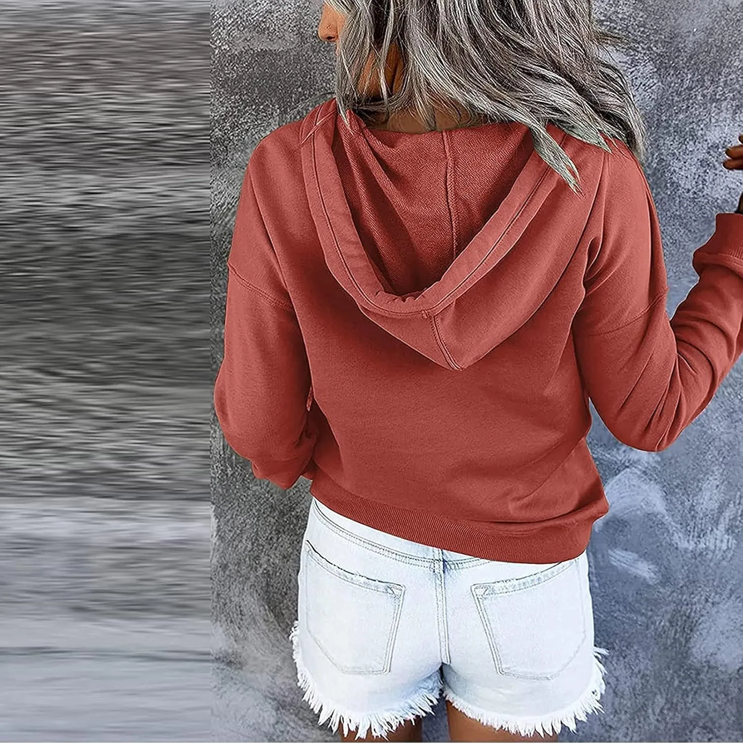 2023 Fashion Hoodies for Women Drawstring Long Sleeve Casual Sweatshirts Fall Loose Fit Pullover Tops with Pockets