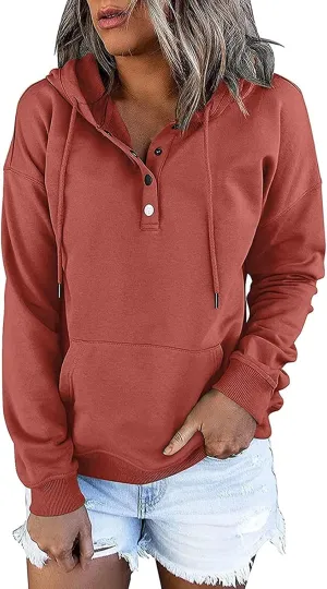 2023 Fashion Hoodies for Women Drawstring Long Sleeve Casual Sweatshirts Fall Loose Fit Pullover Tops with Pockets