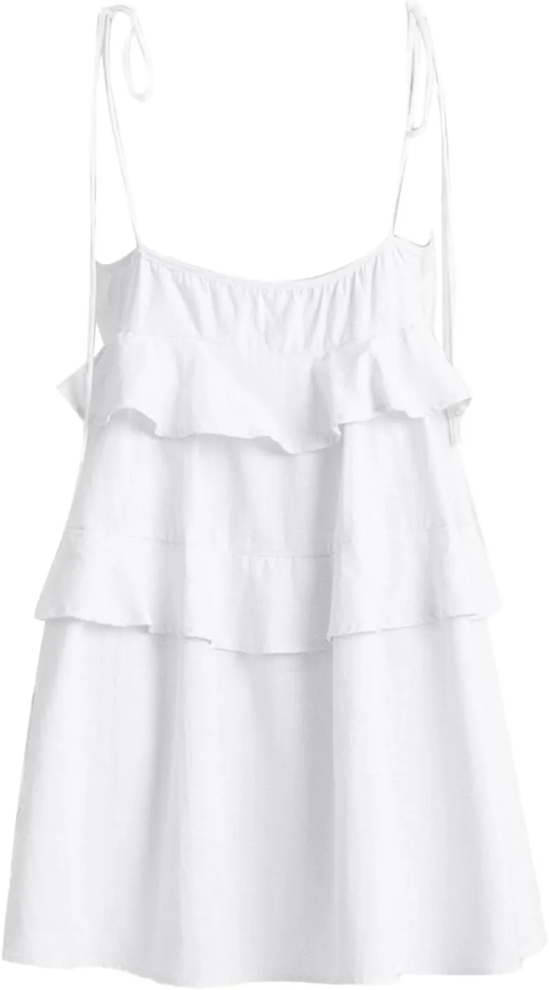 2025 Women's Summer Solid Color Layer Ruffled Cake Skirt Short Backless Camisole Dress Casual Wraps for Women
