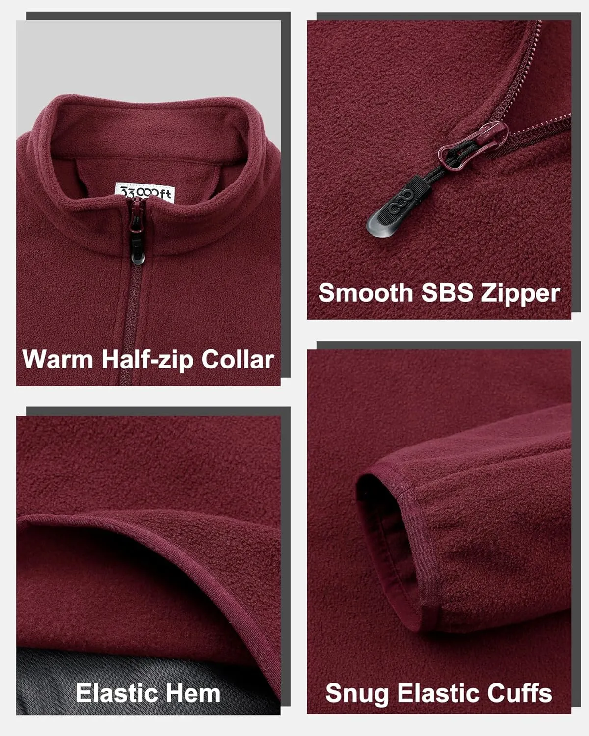 33,000ft Men's Quarter-Zip Polar Fleece Jacket, Long Sleeve Half Zip Fleece Pullover Sweaters Thermal Golf Sweatshirt