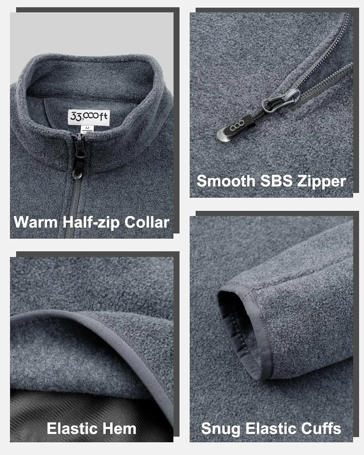 33,000ft Men's Quarter-Zip Polar Fleece Jacket, Long Sleeve Half Zip Fleece Pullover Sweaters Thermal Golf Sweatshirt
