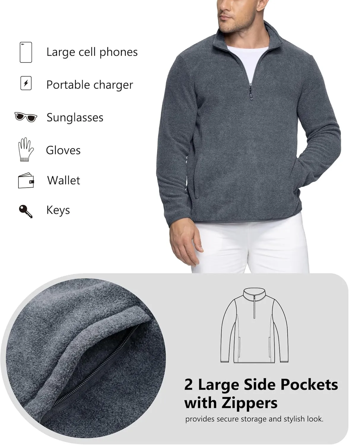33,000ft Men's Quarter-Zip Polar Fleece Jacket, Long Sleeve Half Zip Fleece Pullover Sweaters Thermal Golf Sweatshirt