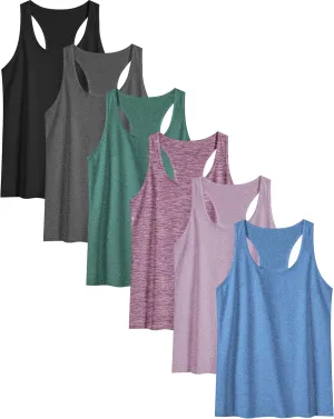 6 or 5 Pack Workout Tank Tops for Women, Athletic Racerback Sports Tank Tops, Compression Sleeveless Dry Fit Shirts