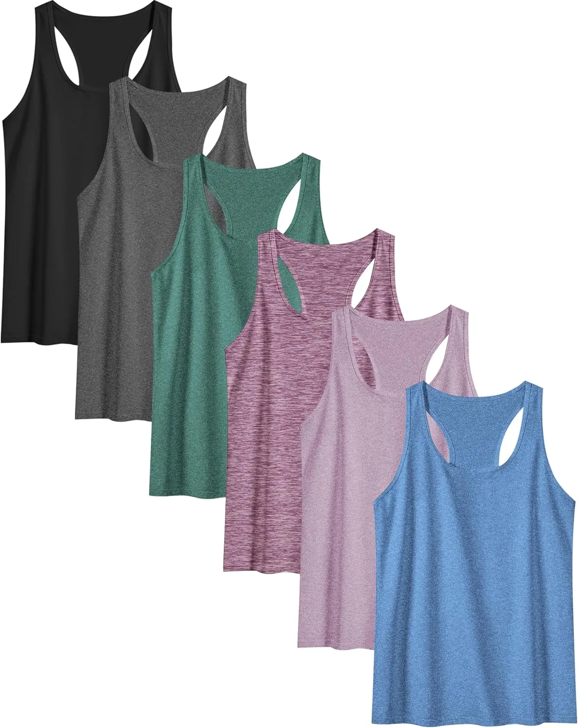 6 or 5 Pack Workout Tank Tops for Women, Athletic Racerback Sports Tank Tops, Compression Sleeveless Dry Fit Shirts