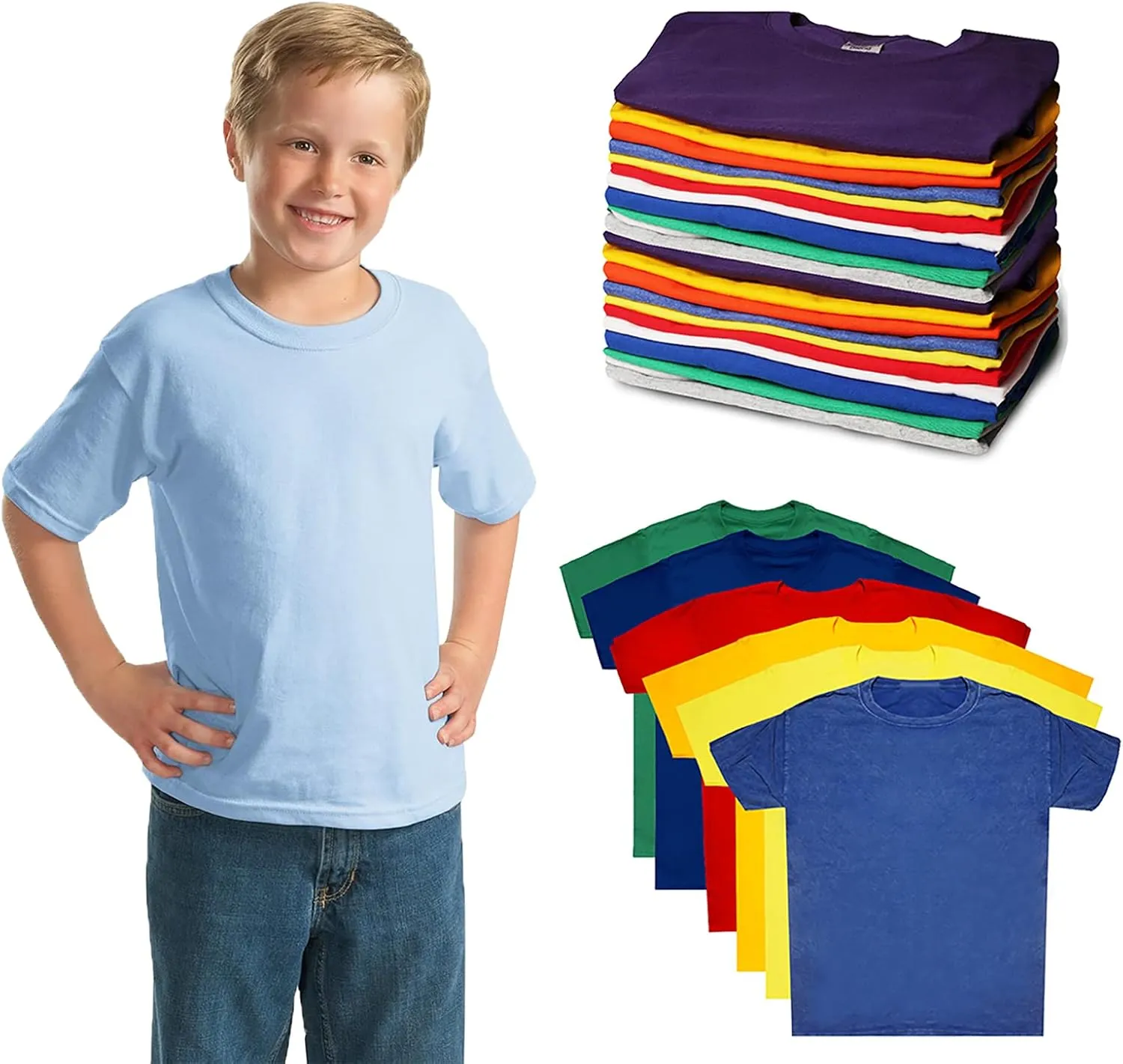 72 Pieces of Boys Cotton Undershirts in Bulk, Crew Neck, Assorted Sizes S to XL - Donations Homeless Shelters Wholesale