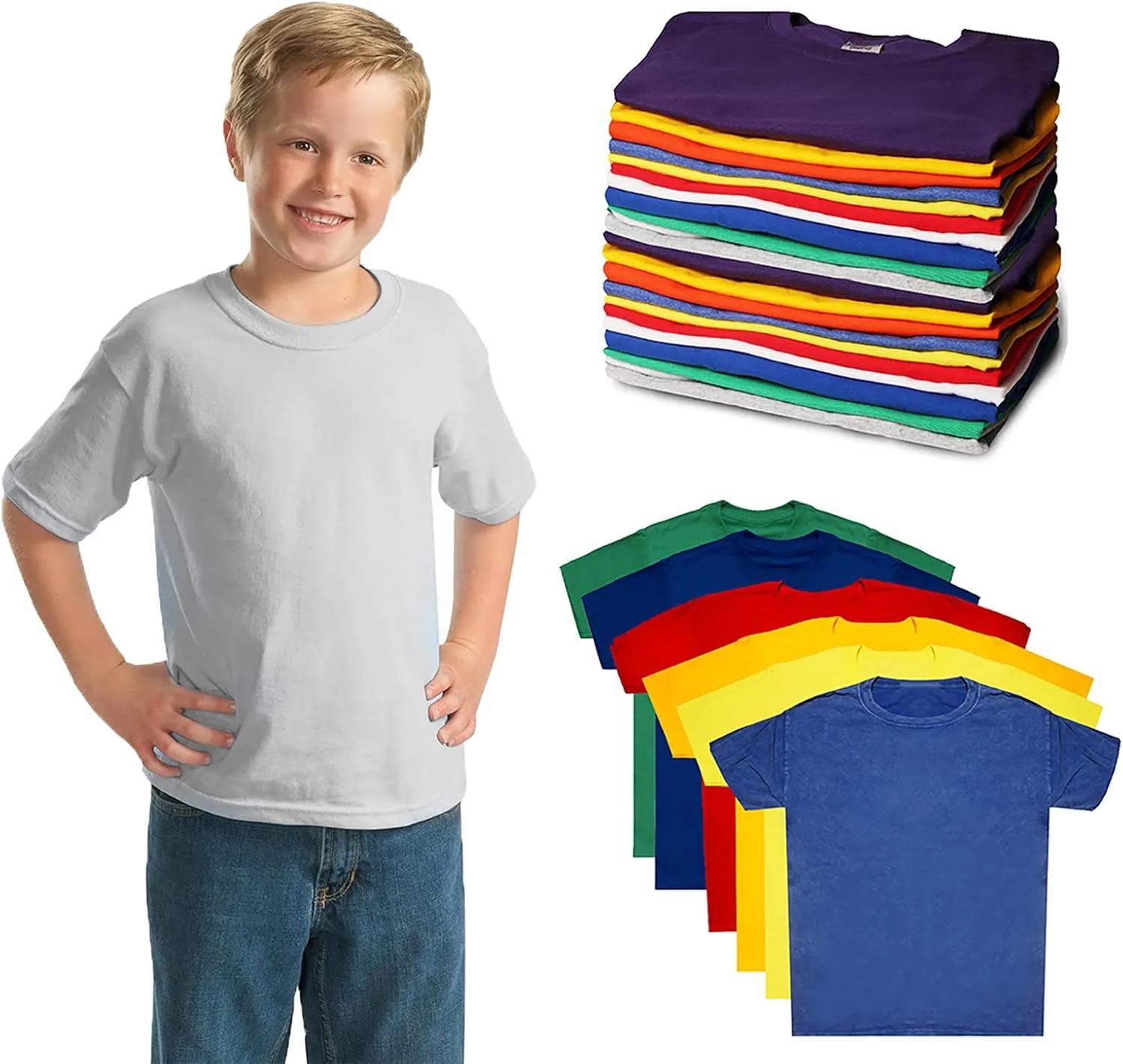 72 Pieces of Boys Cotton Undershirts in Bulk, Crew Neck, Assorted Sizes S to XL - Donations Homeless Shelters Wholesale