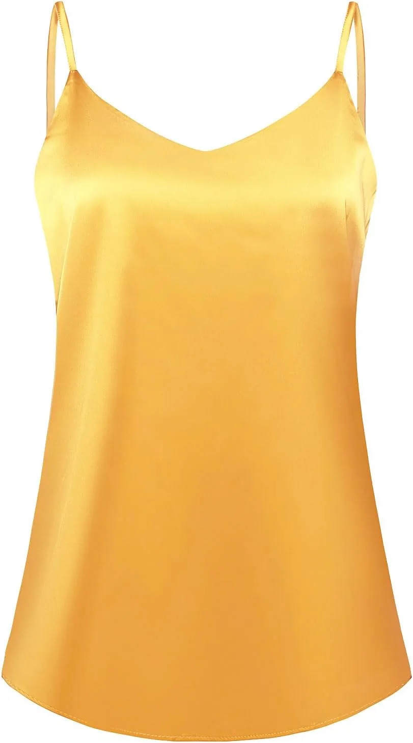 7th Element Womens Silk Satin Camisole Plus Size Tank Tops V Neck Casual Cami Sleeveless Blouses Summer Basic Tank Shirt