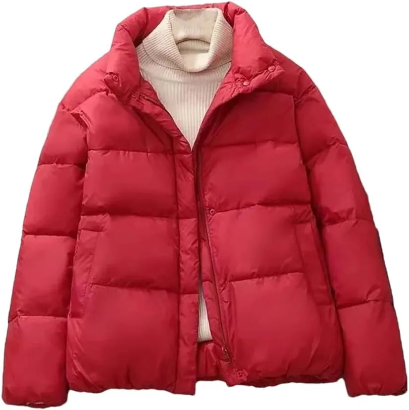 Adhdyuud Women Solid With Pocket Cotton Padded Coats Thicken Warm Zippers Casual Outwear