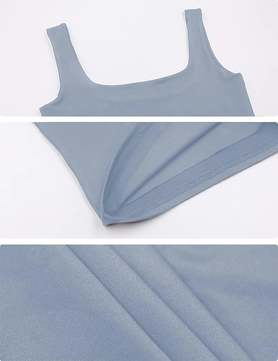 Amilia Women's 2-Pack Basic Solid Square Neck Sleeveless Double Layer Crop Tank Tops Undershirt Casual Tunic Pullover Shirts