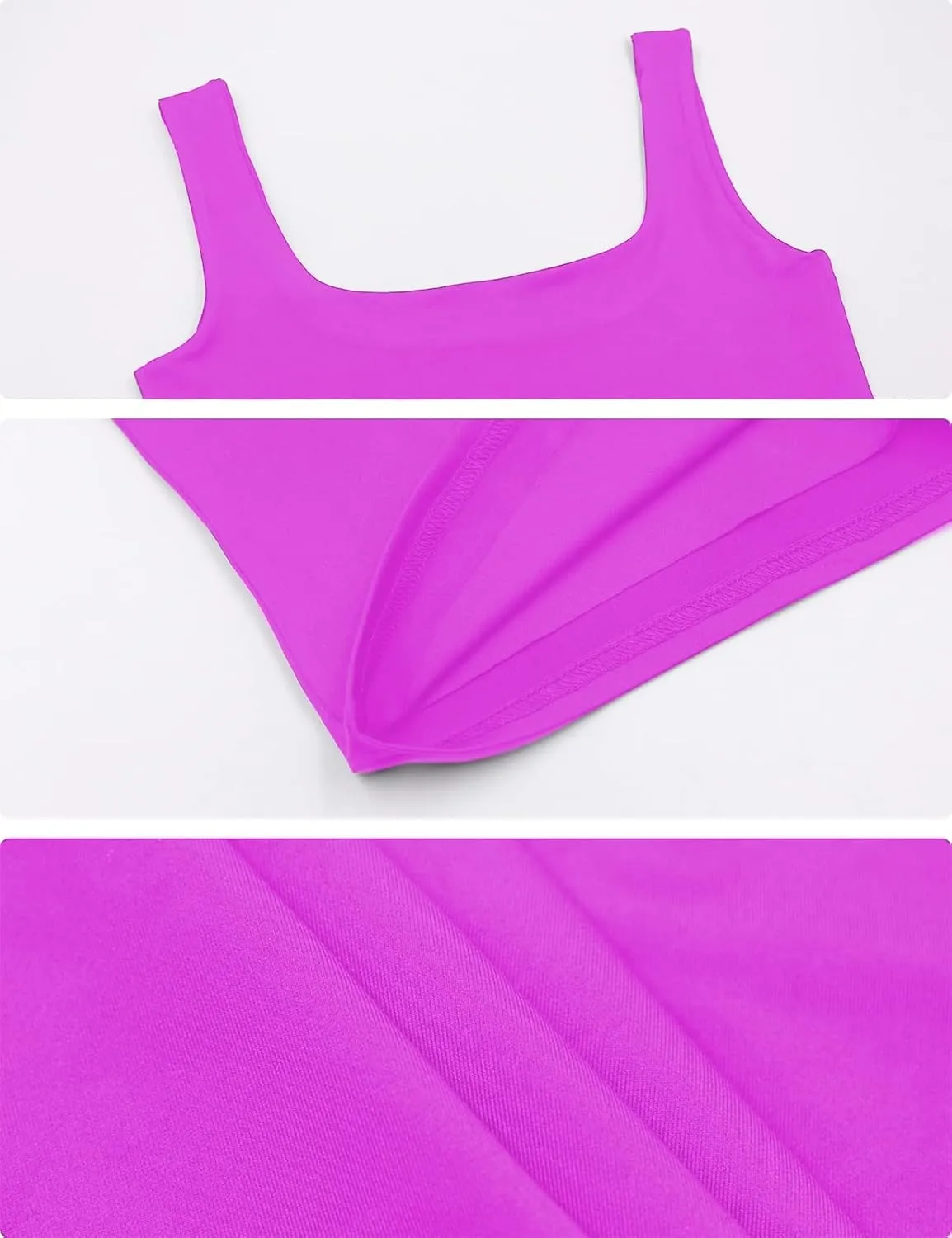 Amilia Women's 2-Pack Basic Solid Square Neck Sleeveless Double Layer Crop Tank Tops Undershirt Casual Tunic Pullover Shirts