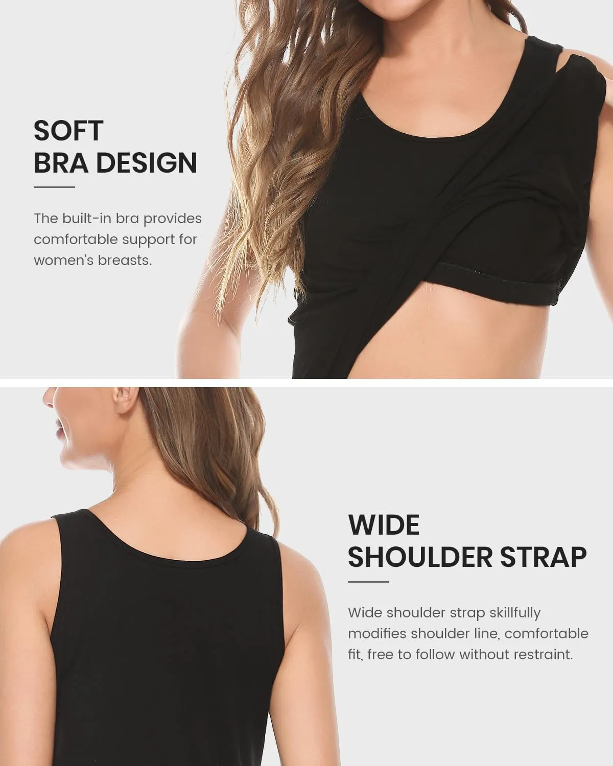 AMVELOP Tank Tops for Women Built in Bra Cotton Shelf Bra Tanks Layering Undershirts 2-3 Pack