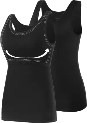 AMVELOP Tank Tops for Women Built in Bra Cotton Shelf Bra Tanks Layering Undershirts 2-3 Pack