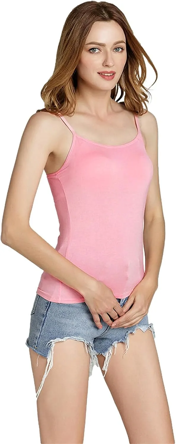 ANUFER Womens 3 Pieces Basic Camisole Adjustable Strap Vest Tank Tops with Built-in Shelf Bra Stretch Undershirts