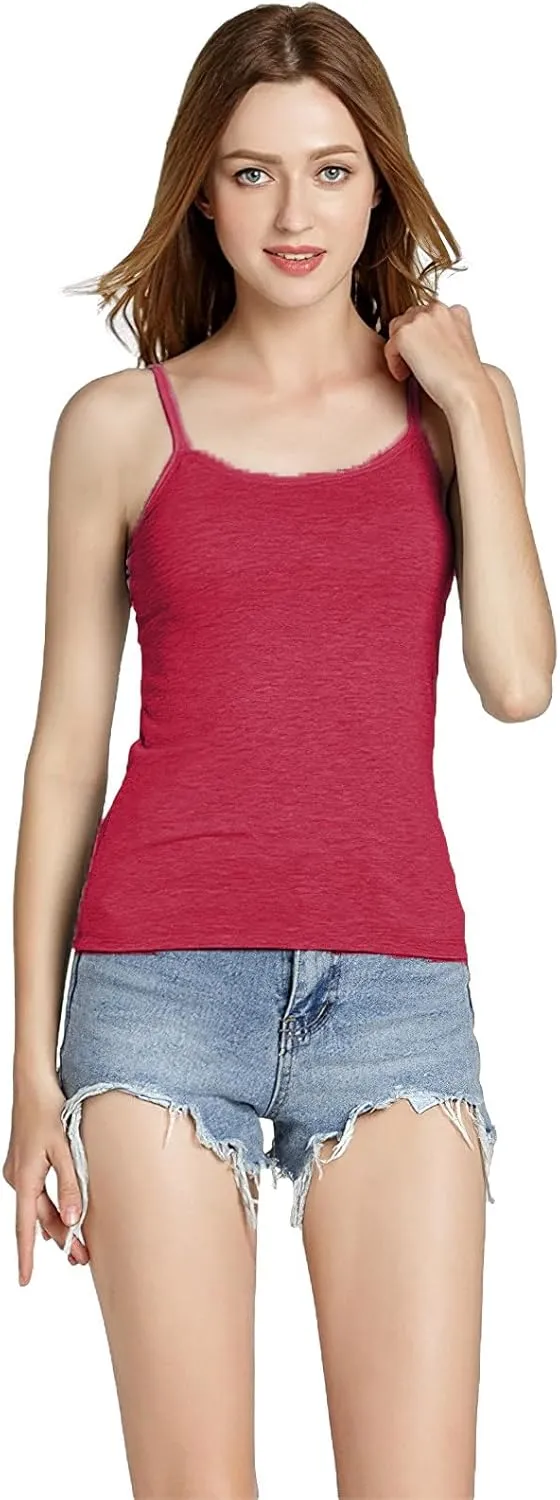 ANUFER Womens 3 Pieces Basic Camisole Adjustable Strap Vest Tank Tops with Built-in Shelf Bra Stretch Undershirts