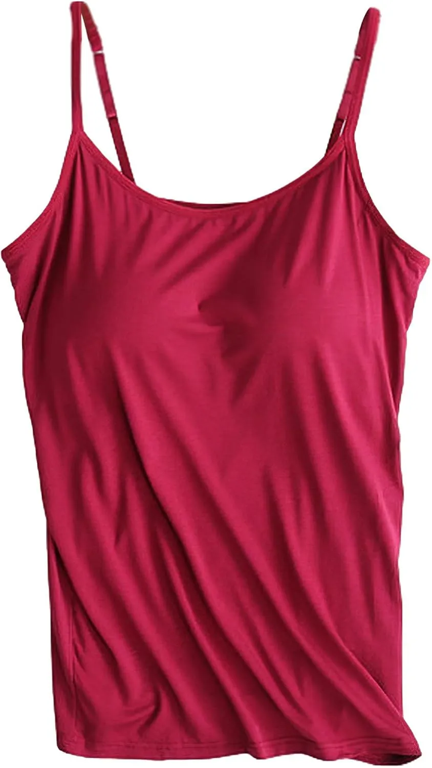 ANUFER Womens 3 Pieces Basic Camisole Adjustable Strap Vest Tank Tops with Built-in Shelf Bra Stretch Undershirts