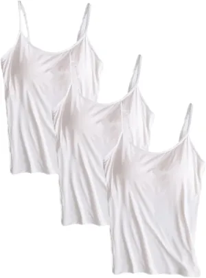 ANUFER Womens 3 Pieces Basic Camisole Adjustable Strap Vest Tank Tops with Built-in Shelf Bra Stretch Undershirts