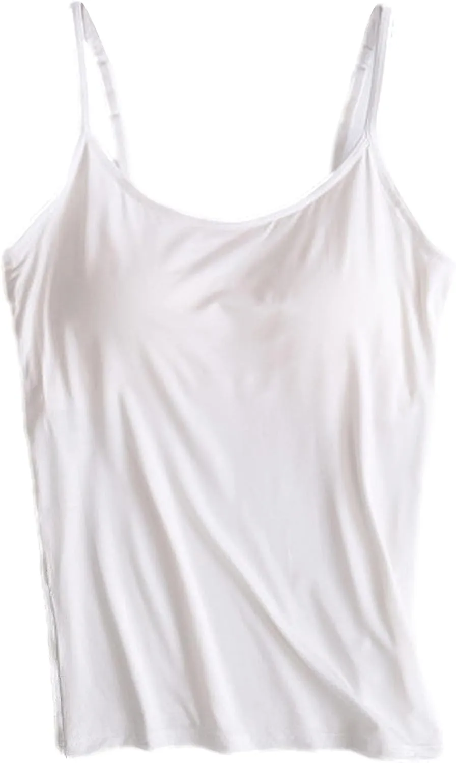 ANUFER Womens 3 Pieces Basic Camisole Adjustable Strap Vest Tank Tops with Built-in Shelf Bra Stretch Undershirts