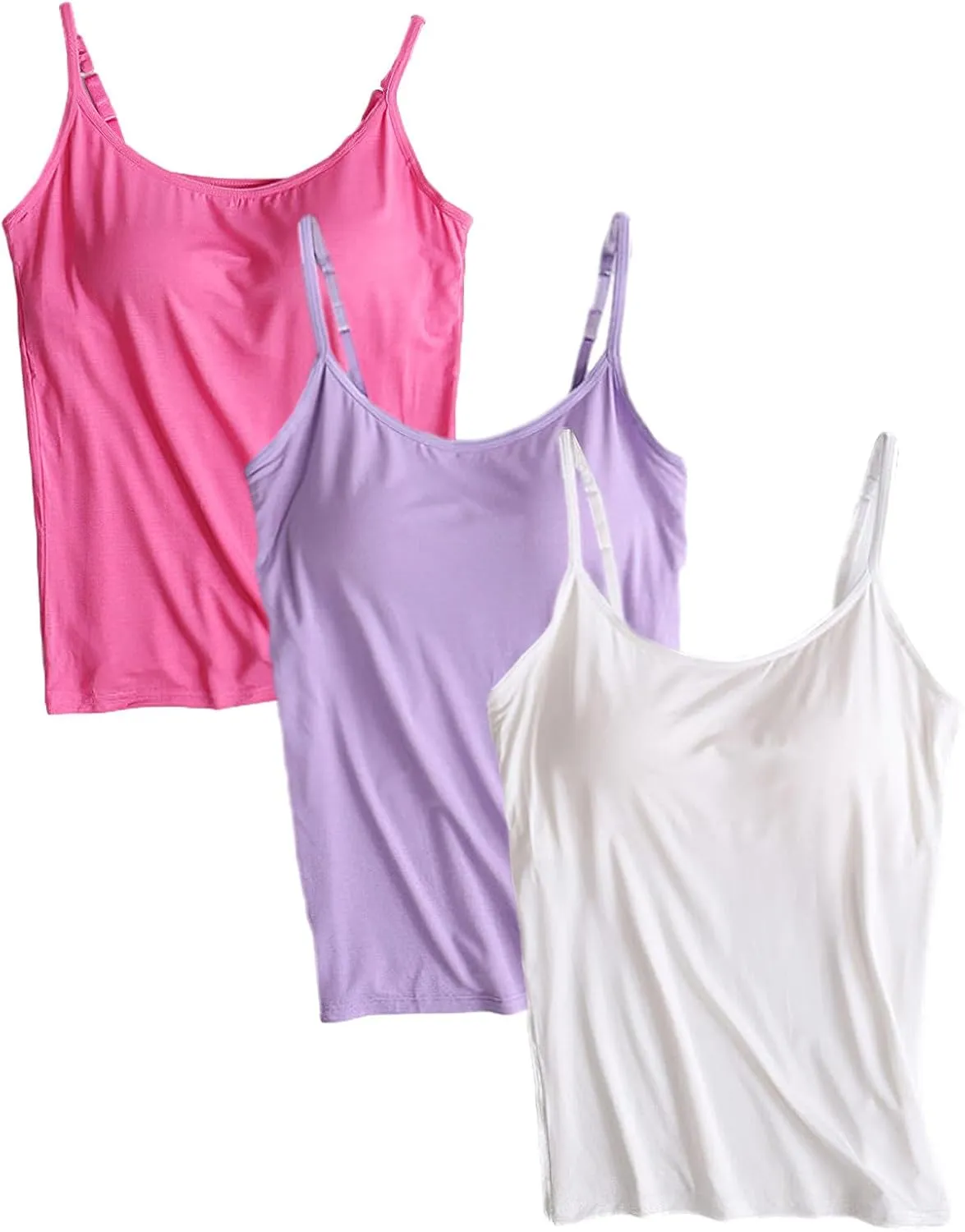 ANUFER Womens 3 Pieces Basic Camisole Adjustable Strap Vest Tank Tops with Built-in Shelf Bra Stretch Undershirts
