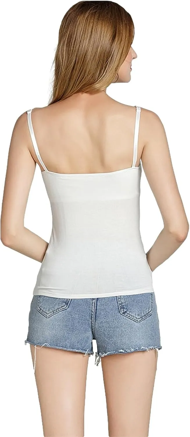 ANUFER Womens 3 Pieces Basic Camisole Adjustable Strap Vest Tank Tops with Built-in Shelf Bra Stretch Undershirts