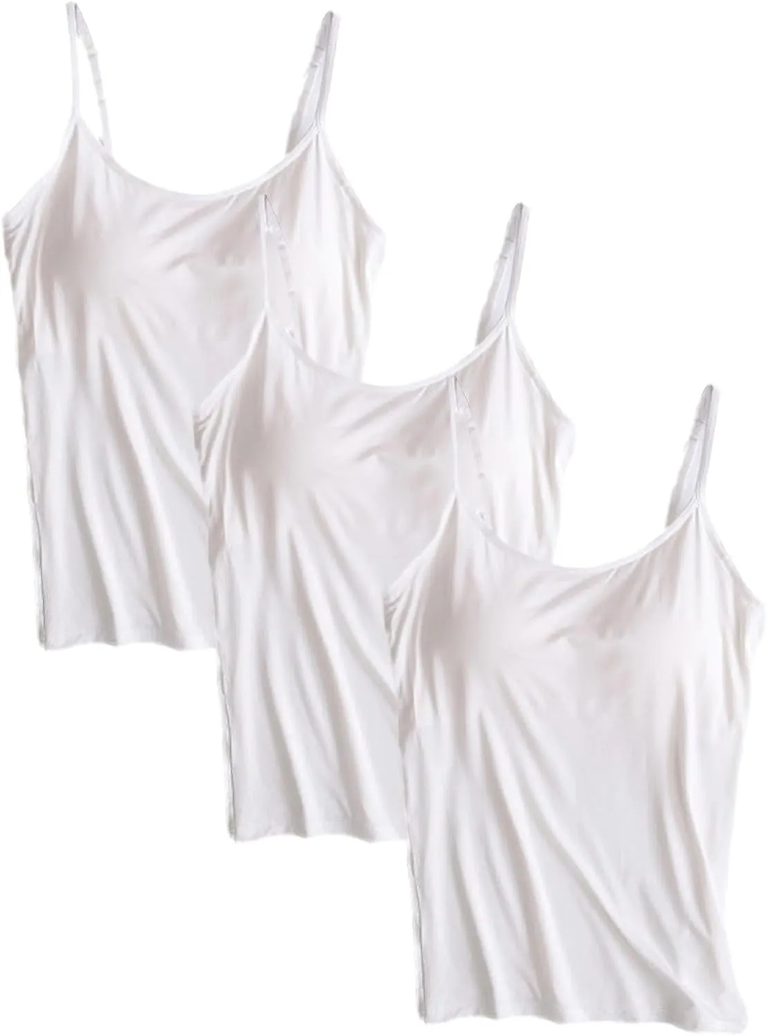 ANUFER Womens 3 Pieces Basic Camisole Adjustable Strap Vest Tank Tops with Built-in Shelf Bra Stretch Undershirts