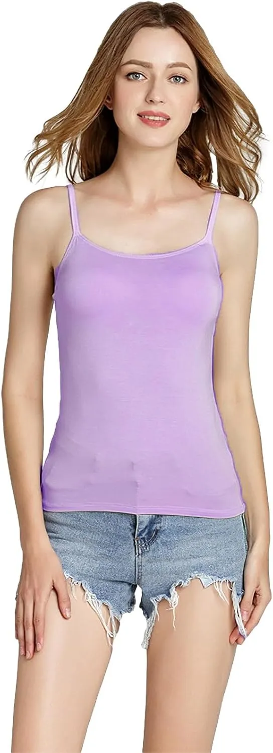 ANUFER Womens 3 Pieces Basic Camisole Adjustable Strap Vest Tank Tops with Built-in Shelf Bra Stretch Undershirts