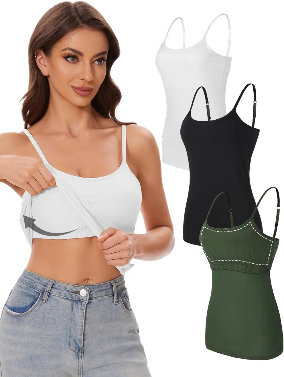 ANYFITTING Women's Cotton Tank Top with Shelf Bra Adjustable Strap Camisole Basic Cami Tanks S-2XL