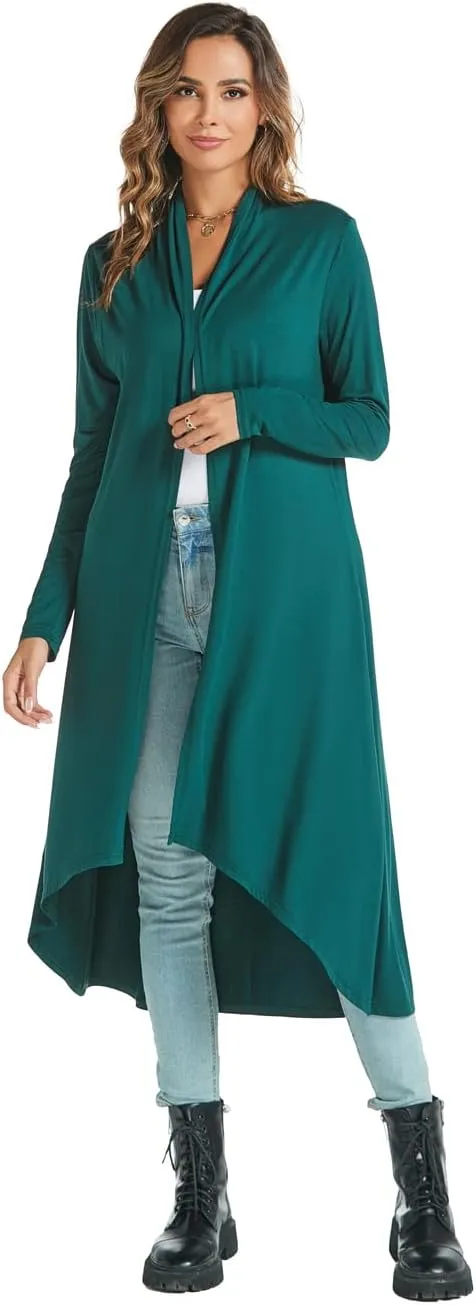 AvaCostume Womens Casual Lightweight Drae Long Sleeves Cardigan Front Open Maxi Dusters