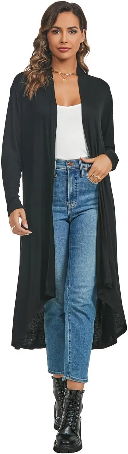 AvaCostume Womens Casual Lightweight Drae Long Sleeves Cardigan Front Open Maxi Dusters