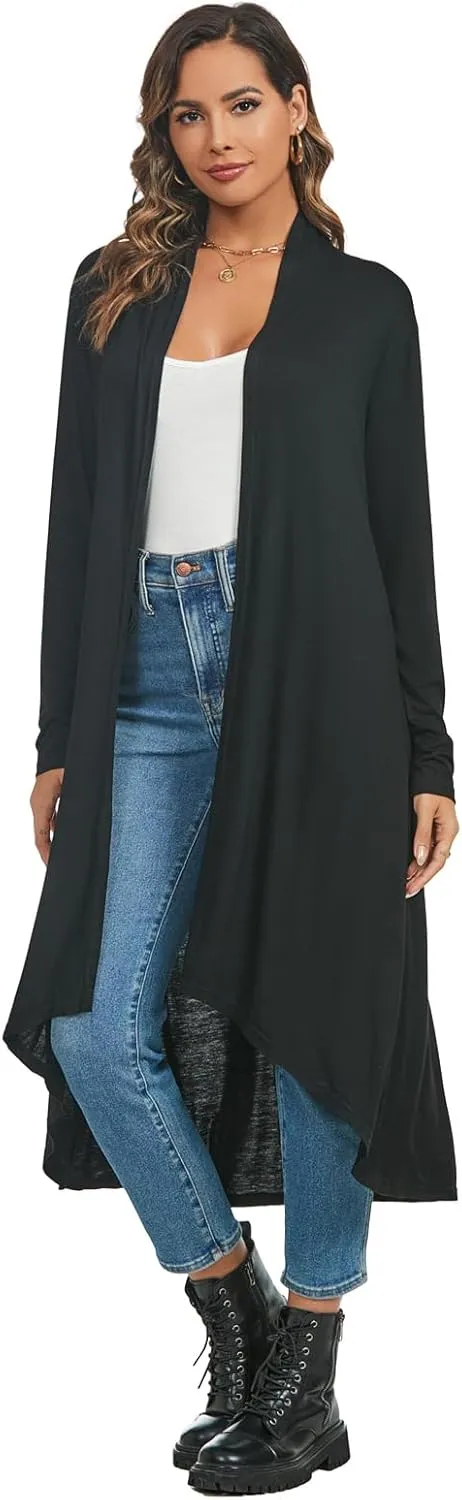 AvaCostume Womens Casual Lightweight Drae Long Sleeves Cardigan Front Open Maxi Dusters