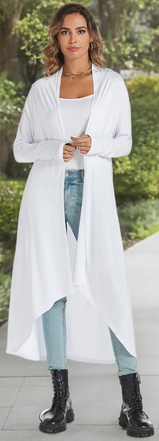 AvaCostume Womens Casual Lightweight Drae Long Sleeves Cardigan Front Open Maxi Dusters
