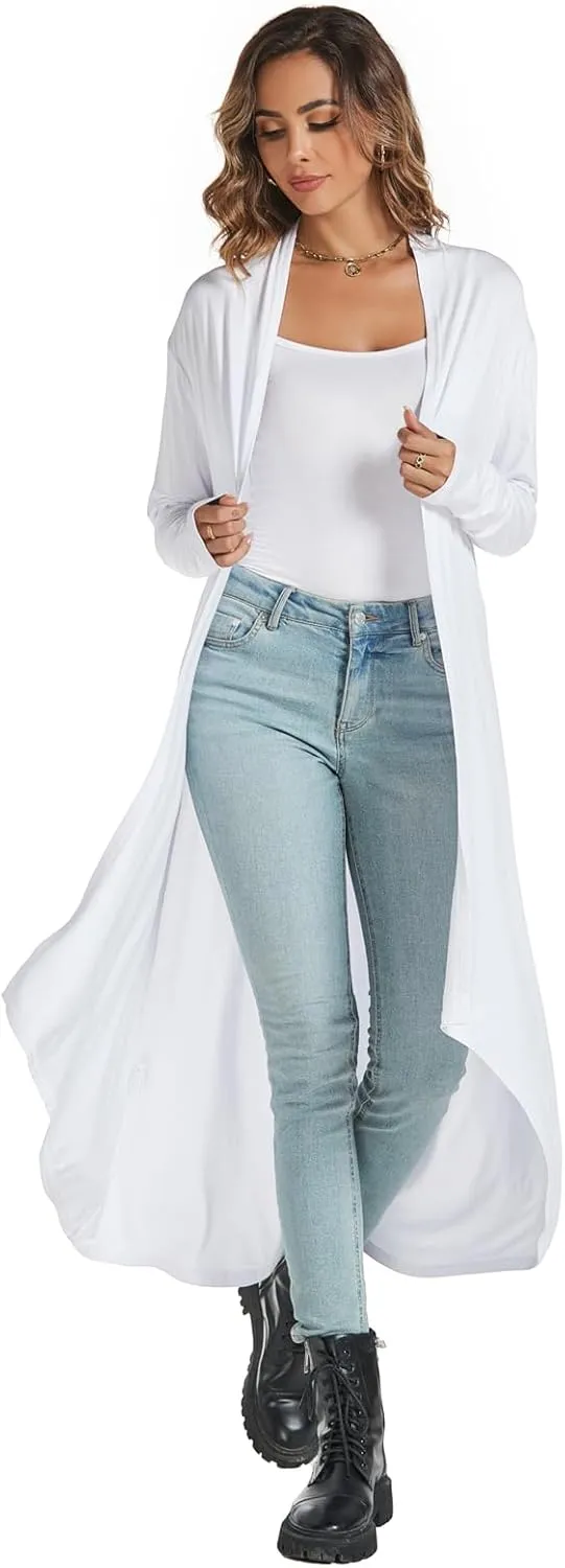 AvaCostume Womens Casual Lightweight Drae Long Sleeves Cardigan Front Open Maxi Dusters