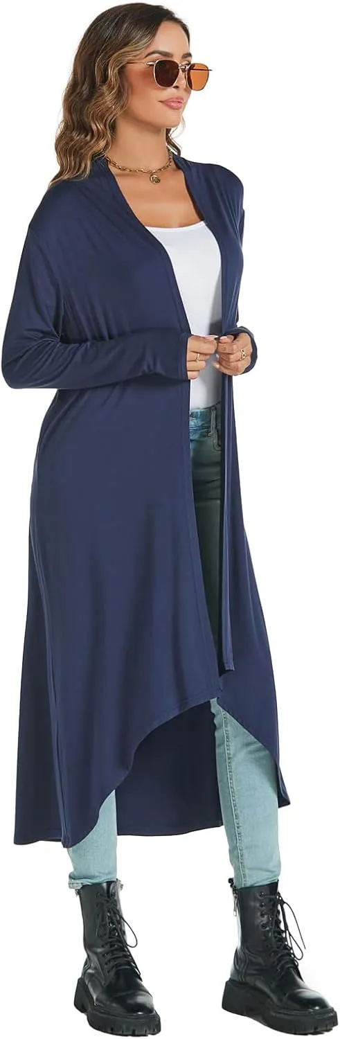 AvaCostume Womens Casual Lightweight Drae Long Sleeves Cardigan Front Open Maxi Dusters