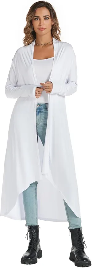 AvaCostume Womens Casual Lightweight Drae Long Sleeves Cardigan Front Open Maxi Dusters