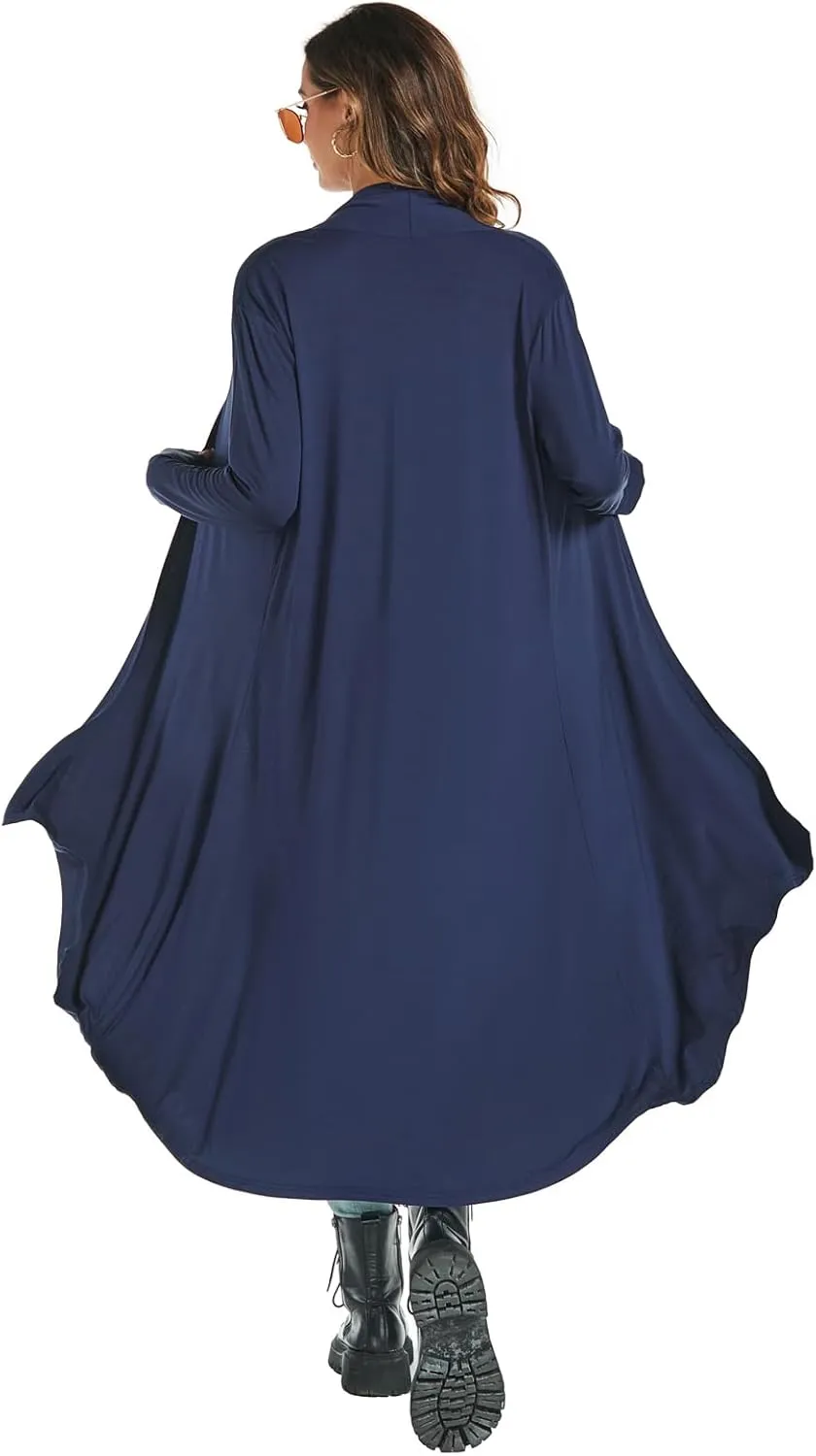 AvaCostume Womens Casual Lightweight Drae Long Sleeves Cardigan Front Open Maxi Dusters
