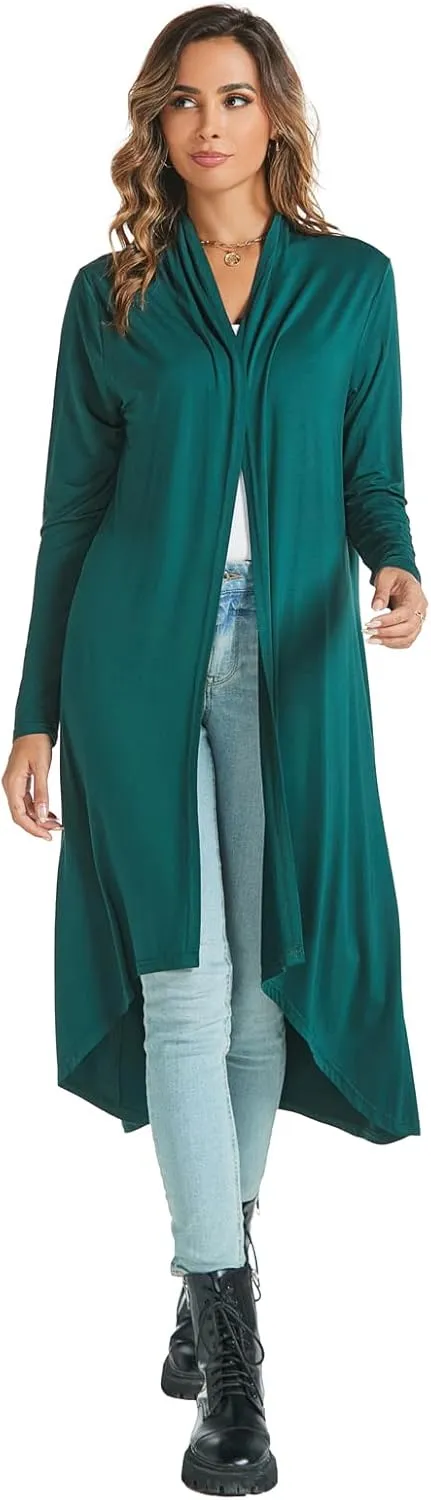 AvaCostume Womens Casual Lightweight Drae Long Sleeves Cardigan Front Open Maxi Dusters