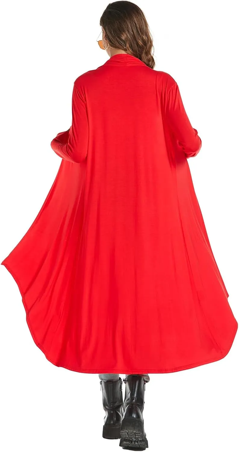 AvaCostume Womens Casual Lightweight Drae Long Sleeves Cardigan Front Open Maxi Dusters