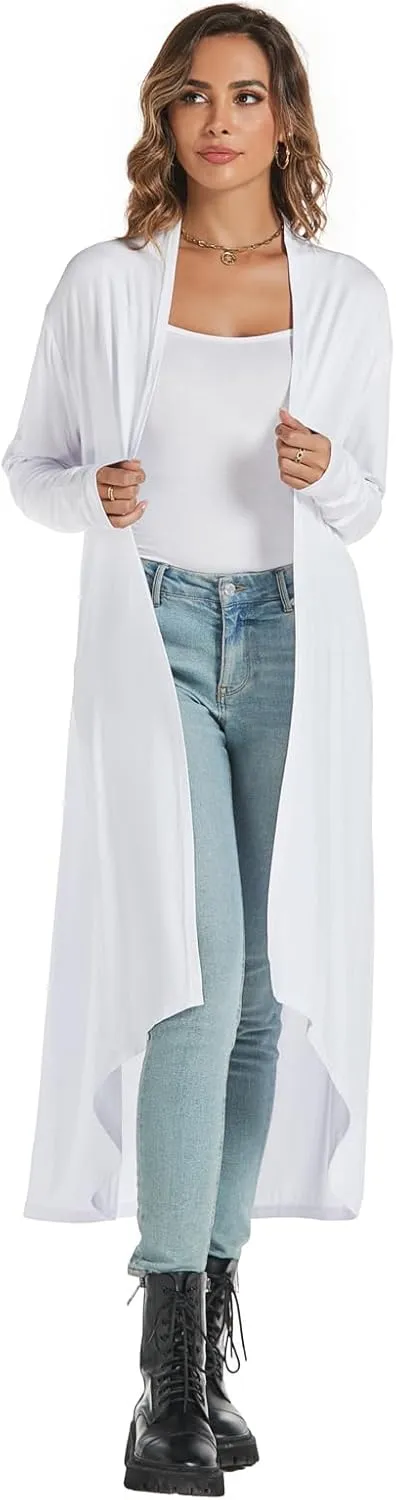 AvaCostume Womens Casual Lightweight Drae Long Sleeves Cardigan Front Open Maxi Dusters
