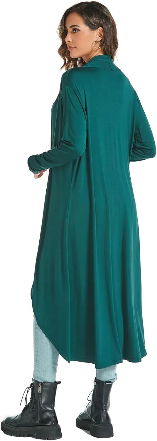 AvaCostume Womens Casual Lightweight Drae Long Sleeves Cardigan Front Open Maxi Dusters
