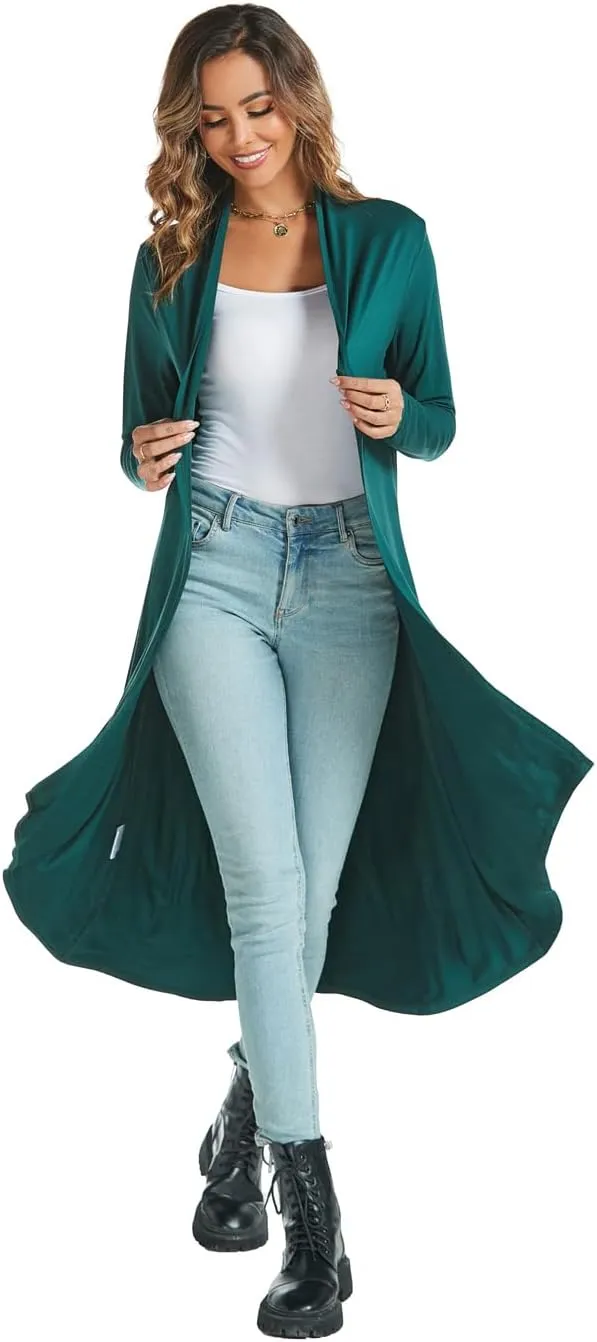 AvaCostume Womens Casual Lightweight Drae Long Sleeves Cardigan Front Open Maxi Dusters