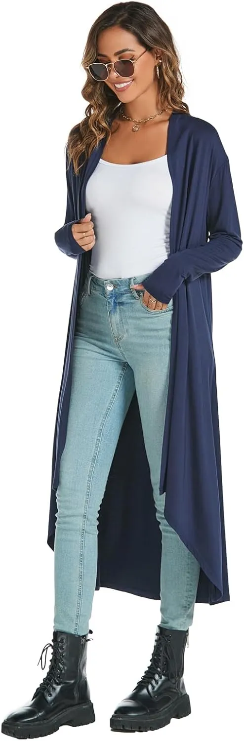 AvaCostume Womens Casual Lightweight Drae Long Sleeves Cardigan Front Open Maxi Dusters
