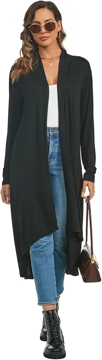 AvaCostume Womens Casual Lightweight Drae Long Sleeves Cardigan Front Open Maxi Dusters
