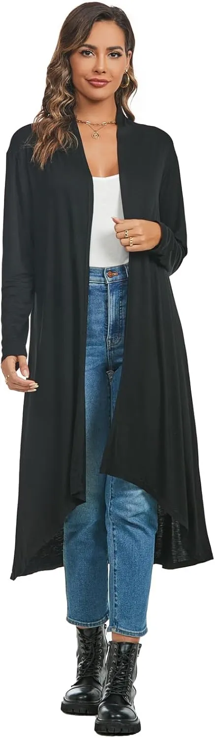 AvaCostume Womens Casual Lightweight Drae Long Sleeves Cardigan Front Open Maxi Dusters