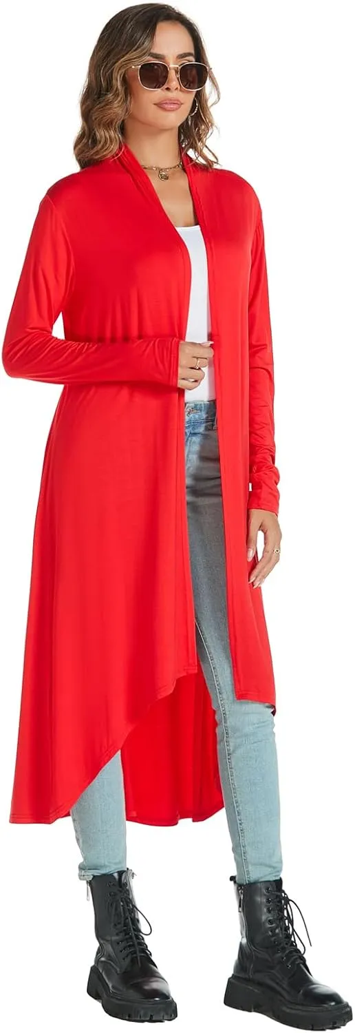 AvaCostume Womens Casual Lightweight Drae Long Sleeves Cardigan Front Open Maxi Dusters