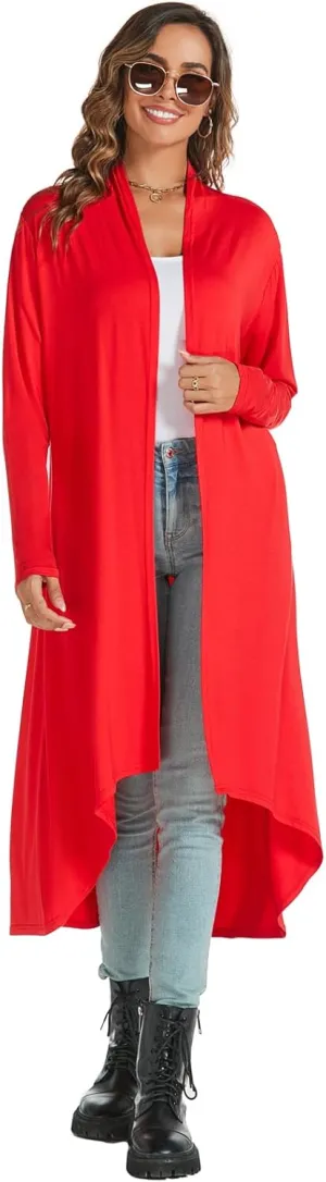 AvaCostume Womens Casual Lightweight Drae Long Sleeves Cardigan Front Open Maxi Dusters