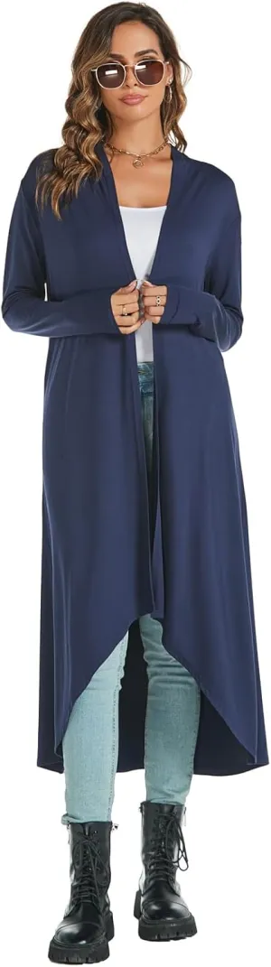 AvaCostume Womens Casual Lightweight Drae Long Sleeves Cardigan Front Open Maxi Dusters