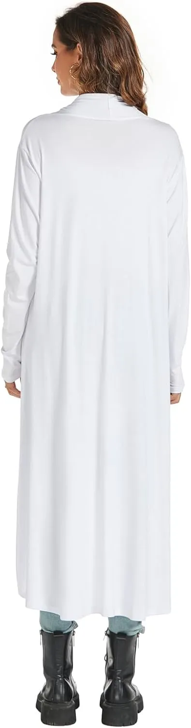 AvaCostume Womens Casual Lightweight Drae Long Sleeves Cardigan Front Open Maxi Dusters