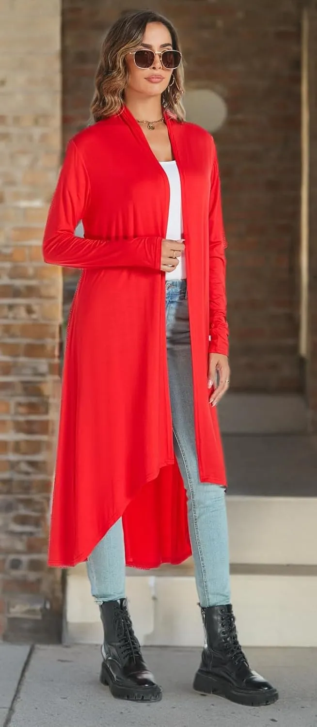 AvaCostume Womens Casual Lightweight Drae Long Sleeves Cardigan Front Open Maxi Dusters