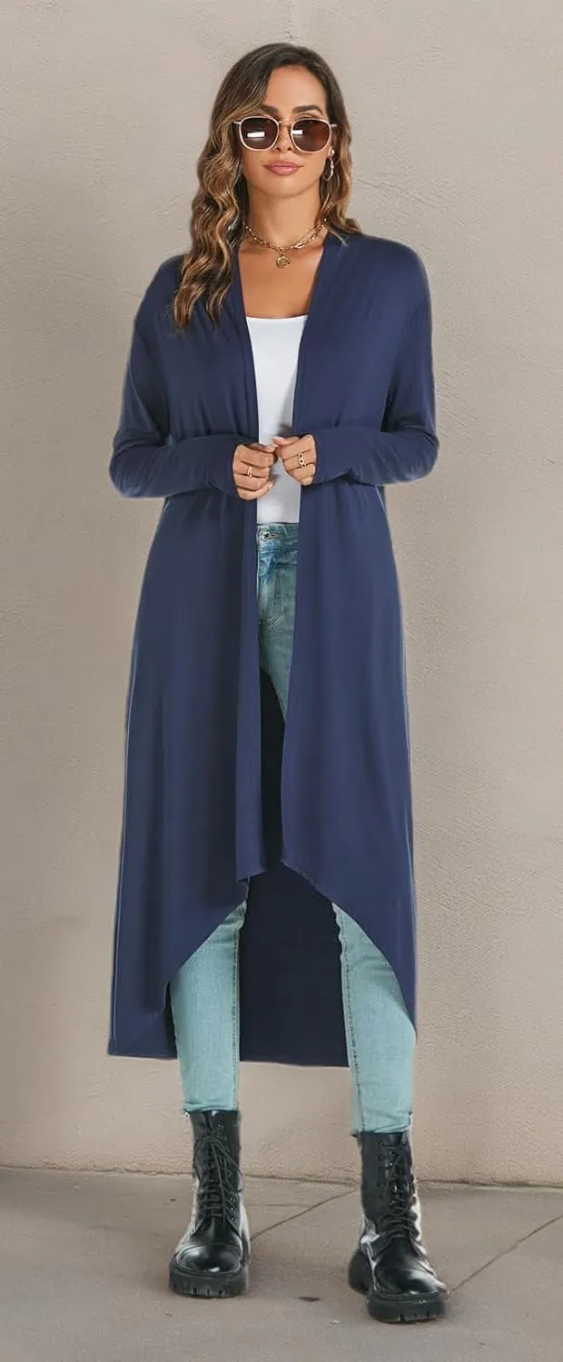 AvaCostume Womens Casual Lightweight Drae Long Sleeves Cardigan Front Open Maxi Dusters